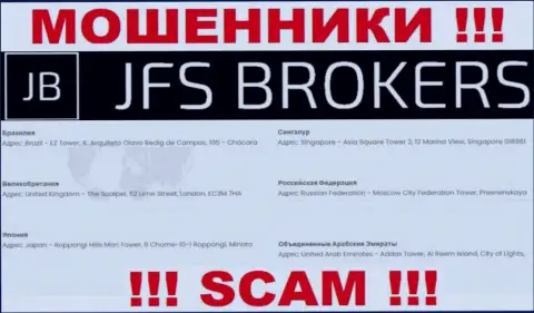 JFS Brokers у себя на онлайн-ресурсе опубликовали фейковые данные касательно официального адреса