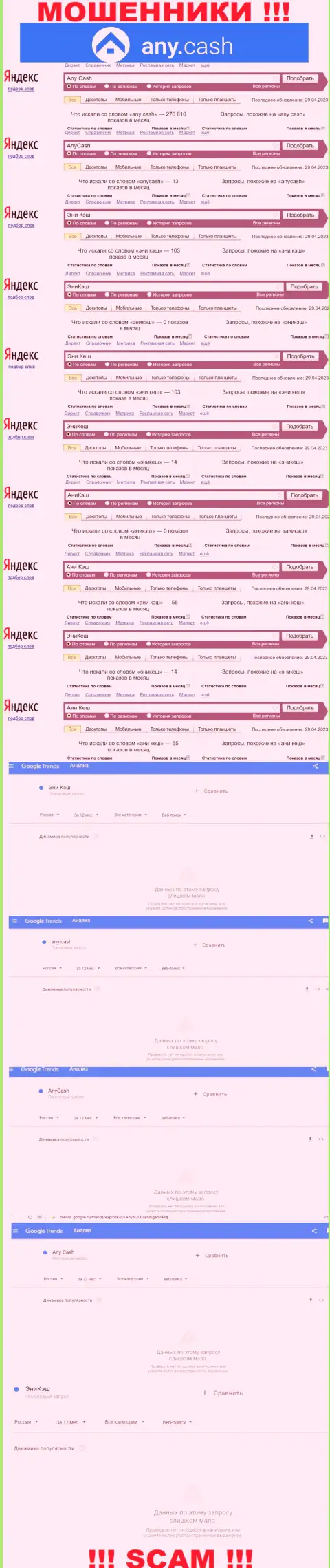 Скрин результатов online-запросов по неправомерно действующей компании Эни Кеш