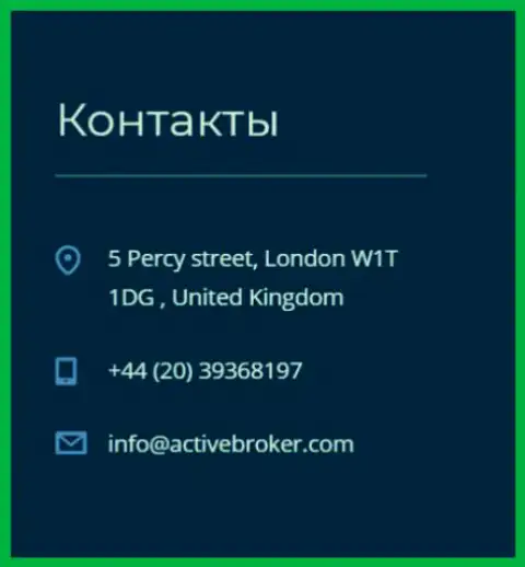 Адрес главного офиса Форекс брокерской компании Актив Брокер, показанный на официальном сайте данного ФОРЕКС дилингового центра