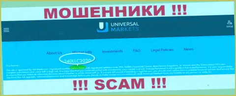 Universal Markets разводилы всемирной сети !!! Их регистрационный номер: 240LLC2020