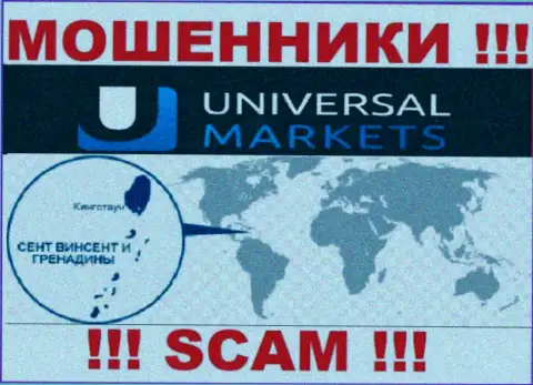 Компания Universal Markets имеет регистрацию довольно далеко от слитых ими клиентов на территории St. Vincent and Grenadines