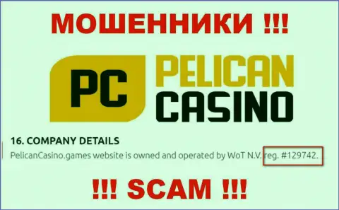 Номер регистрации PelicanCasino Games, который взят с их веб-портала - 12974