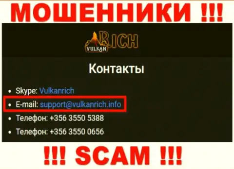 В контактной информации, на web-сайте мошенников VulkanRich, приведена эта электронная почта