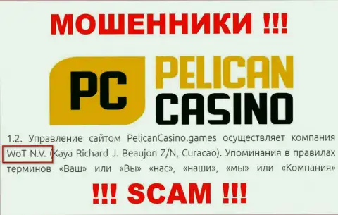 Юридическое лицо компании PelicanCasino Games это WoT N.V.