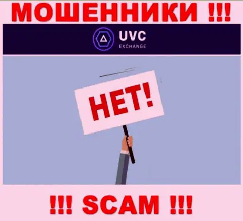 На онлайн-сервисе мошенников UVCExchange Com не имеется ни единого слова о регулирующем органе компании