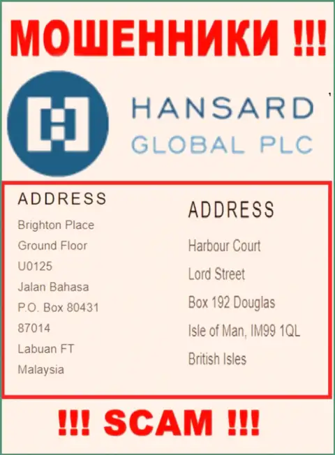 Добраться до организации Hansard, чтобы вернуть свои финансовые средства нереально, они зарегистрированы в оффшоре: Harbour Court, Lord Street, Box 192, Douglas, Isle of Man IM99 1QL, British Isles