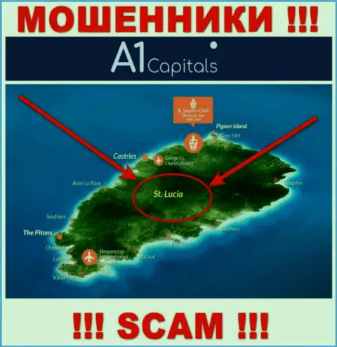Организация A1 Capitals зарегистрирована в оффшорной зоне, на территории - St. Lucia