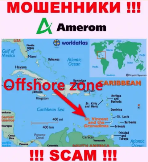 Организация Amerom De зарегистрирована довольно-таки далеко от обманутых ими клиентов на территории Saint Vincent and the Grenadines