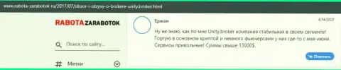Отзывы биржевых игроков об форекс дилинговой организации Юнити Брокер на web-ресурсе rabota-zarabotok ru
