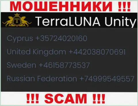 Вызов от интернет мошенников TerraLuna Unity можно ожидать с любого номера телефона, их у них большое количество