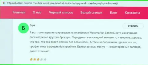 Сайт bubble brokers com выложил информационный материал о FOREX дилере WestMarketLimited
