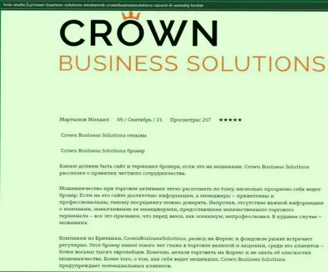 Информационный материал про брокерскую компанию Crown Business Solutions на интернет-портале хола-студио ру