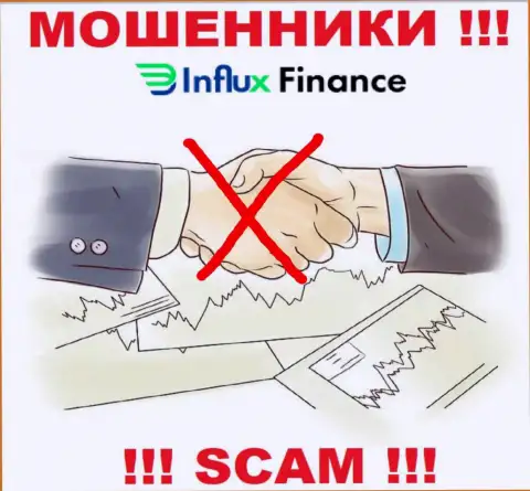 На веб-сайте мошенников InFlux Finance нет ни единого слова о регулирующем органе организации