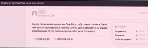 В предоставленном отзыве показан очередной случай облапошивания лоха internet мошенниками Expo-Depo Com