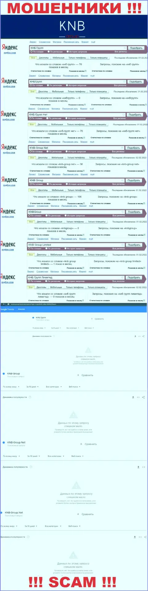 Скриншот результатов online-запросов по преступно действующей конторе КНБГрупп
