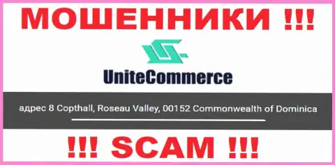 8 Copthall, Roseau Valley, 00152 Commonwealth of Dominica - это офшорный официальный адрес UniteCommerce, указанный на сайте данных аферистов