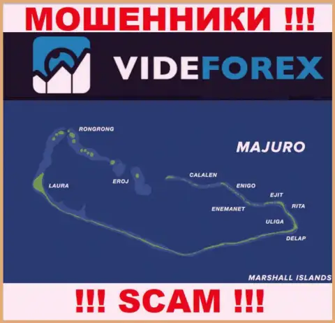 Организация VideForex зарегистрирована довольно далеко от клиентов на территории Majuro, Marshall Islands
