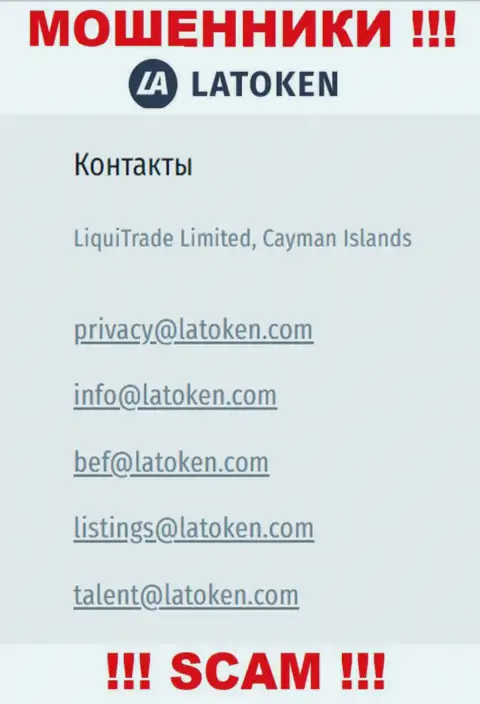 Адрес электронного ящика, который мошенники Latoken представили на своем официальном сайте