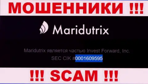 Регистрационный номер Maridutrix, который показан мошенниками на их интернет-портале: 0001609595