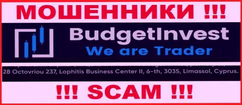 Не сотрудничайте с конторой Budget Invest - данные интернет-мошенники спрятались в офшорной зоне по адресу - 8 Octovriou 237, Lophitis Business Center II, 6-th, 3035, Limassol, Cyprus