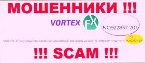 Именно эта лицензия размещена на официальном онлайн-ресурсе мошенников Vortex FX