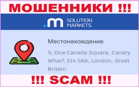 На веб-портале Solution Markets нет правдивой информации о официальном адресе организации - это МОШЕННИКИ !!!