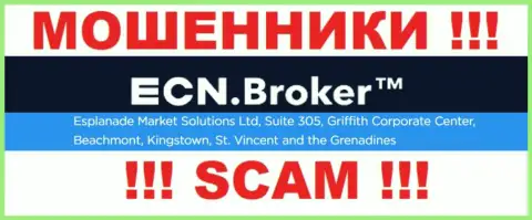 Мошенническая организация ECN Broker расположена в офшорной зоне по адресу - Suite 305, Griffith Corporate Center, Beachmont, Kingstown, St. Vincent and the Grenadine, будьте очень бдительны