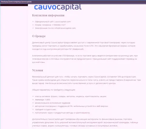 Форекс-дилер Cauvo Capital был представлен на интернет-сервисе FinOtzyvy Com