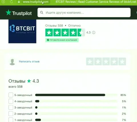 Оценка качества услуг интернет-организации BTC Bit на web-портале Trustpilot Com