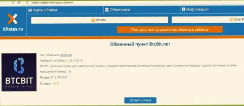 Сжатая информация об онлайн-обменнике BTC Bit на сайте xrates ru